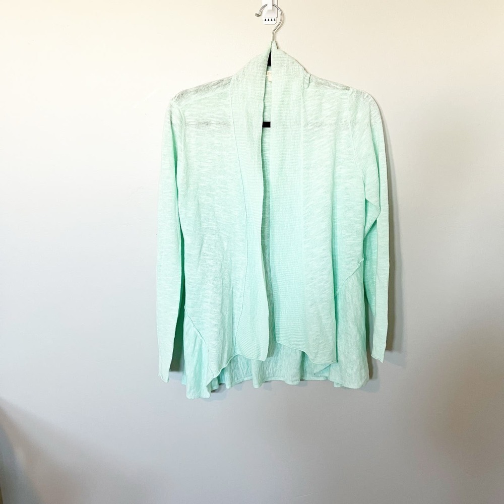 Eileen Fisher Aurora‎ Linen Cotton Mint Green Shawl Collar Cardigan small
